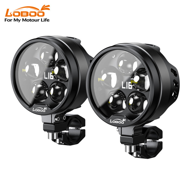L16 Motorcycle Auxiliary Lights – 19000LM High & Low Beam LEDs, 3-Mode Warning, IP68 Waterproof, Intelligent Temp Control (Pair)