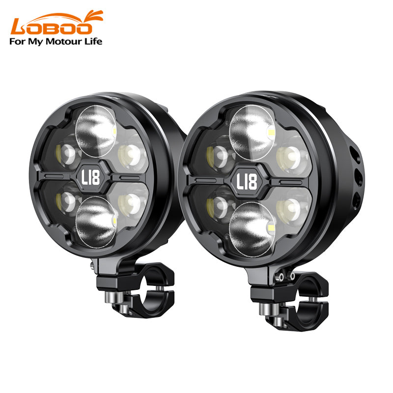 L18S Motorcycle Auxiliary Lights – 23000LM High/Low Beam with 8-Level Brightness & Color Temp Adjustment, 3 Warning Modes, IP68 Waterproof (Pair)