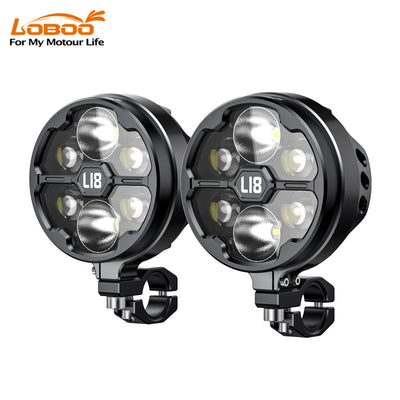 L18S Motorcycle Auxiliary Lights – 23000LM High/Low Beam with 8-Level Brightness & Color Temp Adjustment, 3 Warning Modes, IP68 Waterproof (Pair)