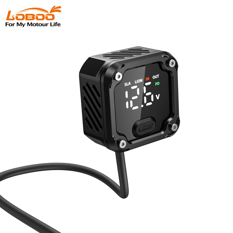 C36 Motorcycle Bi-Directional Battery Charger – 100W PD Fast Charge, Real-Time Voltage Display, IP67 Waterproof, Lead-Acid Repair, Mirror/Adhesive Mount