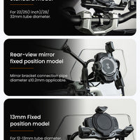 LOBOO-PH02S-Motorcycle Phone Holder with 15W Wireless & 24W Fast Charging – Anti-Vibration Handlebar Holder for iPhone, Samsung & More (65–98mm Width)