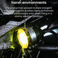 L7S Motorcycle Auxiliary Lights – 15000LM High/Low Beam Driving Fog Lamps, 3 Warning Modes, IP68 Waterproof, CNC Alloy Housing, Fits 22–28mm Bars (Pair)