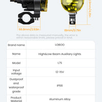 L7S Motorcycle Auxiliary Lights – 15000LM High/Low Beam Driving Fog Lamps, 3 Warning Modes, IP68 Waterproof, CNC Alloy Housing, Fits 22–28mm Bars (Pair)