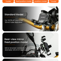 Motorcycle Phone Holder – Magnetic Damping, Auto-Lock Holder with Wired & Wireless Fast Charging, 360° Rotation for Handlebar 22–32mm